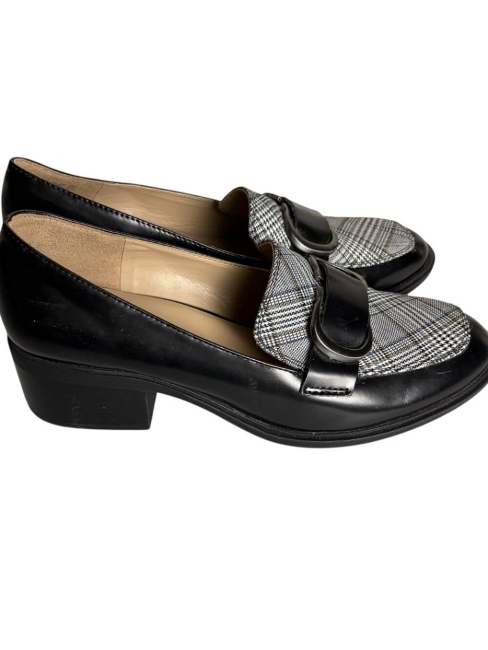 Naturalizer  Size 8 Pascal Black Brush Off Leather Plaid Loafers Accademia Shoes - Picture 8 of 8